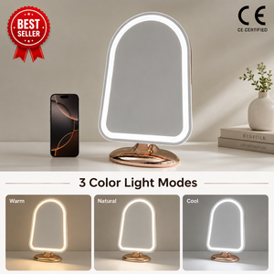 Grand miroir de maquillage <span class=keywords><strong>LED</strong></span> en forme d'arche pour <span class=keywords><strong>coiffeuse</strong></span>, rechargeable, à intensité tactile, 6 options de couleur de base - Product Image 1