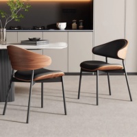Silla de Comedor Curva de Cuero y Madera para Hogar/Oficina