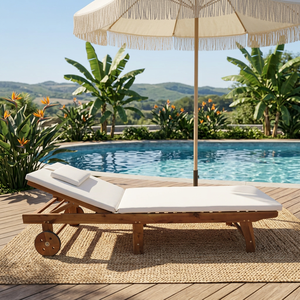 Tumbona Moderna de Madera de Teca para Exteriores, Silla Reclinable para Piscina, Muebles de Patio Estilo Costero, Diseño Duradero sin Brazos - Product Image 3