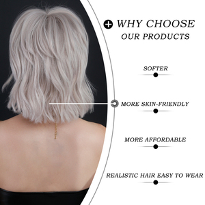 Perruques Pixie Cut avec <span class=keywords><strong>frange</strong></span> Ombre platine rose clair, perruques mignonnes Bob courtes couches cheveux ondulés 12 pouces perruque pour femmes en gros - Product Image 4