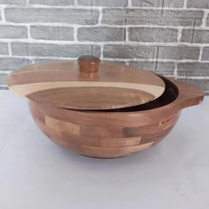 Ciotola Moderna in Legno di Bambù Lucidato, Grande Bacinella Coperta con Manico per Impastare, Preparare Pasticceria e Servire Insalate - Product Image 3