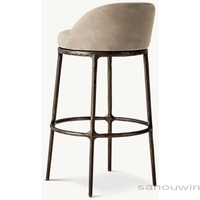 Chaise de bar pivotante ronde en bronze forgé moderne, confortable, avec revêtement en tissu et construction robuste, élégante