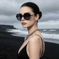 Gafas de Sol de Acetato Poligonales Redondeadas de Lujo, Marca China, Exportación, Gran Venta, para Mujer, Ideales para Fotografía Urbana, Compras y Viajes