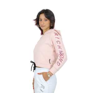 Richmond X Women's Sweatshirt <b>Pink</b> Cropped <b>Hoodie</b> With Drawstring Detail - Product Image 3