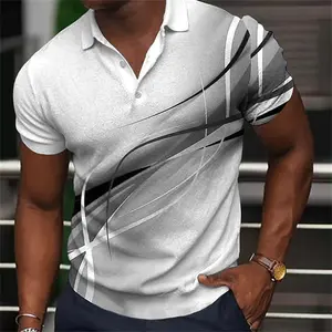 Custom Men'S Polo Shirt Gradient Line Summer Short Sleeve TShirts Casual Daily Lapel Tops Tees Striped T Shirt For Man Clothing