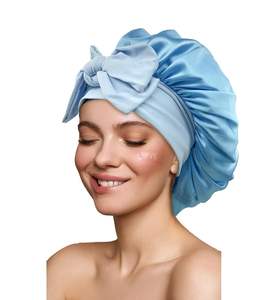 <span class=keywords><strong>Bonnet</strong></span> en satin de soie avec logo personnalisé en gros pour dormir <span class=keywords><strong>Bonnet</strong></span> de cheveux doublé en satin double couche avec bandeau de cravate pour femmes cheveux bouclés - Product Image 1