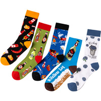 Chaussettes en coton respirantes de haute qualité avec logo personnalisé, chaussettes amusantes pour hommes, motif classique de bière et barbecue, chaussettes colorées
