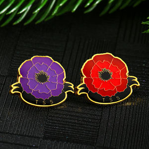 เข็มกลัดโลหะสังกะสีเคลือบสีทองพิมพ์ลายดอกไม้2สีสำหรับเสื้อผ้าหรือกระเป๋า - Product Image 2