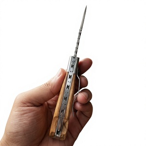 Cuchillo de Bolsillo Plegable de Acero de Damasco de Alta Calidad para Camping y Supervivencia, Mango de Madera Pakka, Bloqueo Trasero, Garantía de 3 Años, 58 HRC - Product Image 2