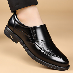 Chaussures habillées en cuir pour hommes, à bout pointu, à enfiler, style bureau, décontracté, noir, toutes saisons - Product Image 3