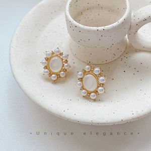 Simple <b>Opal</b> Pearl Circle <b>Earrings</b> Korean Version New Light Luxury Temperament <b>Earring</b> Fashion Unique Ear Studs - Product Image 4