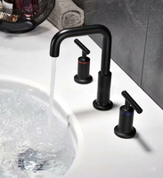 Robinet de lavabo moderne en laiton noir mat à 3 trous, mitigeur de salle de bain à double poignée avec cartouche céramique