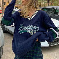 Pull-over tricoté vintage personnalisé pour femme, style universitaire, avec broderie graphique et lettres, vente en gros, offre spéciale
