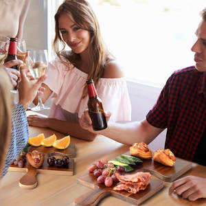 Ensemble de 4 grandes planches à découper en <span class=keywords><strong>bois</strong></span> d'acacia de haute qualité personnalisées, avec poignées de puzzle, planches à découper - Product Image 5