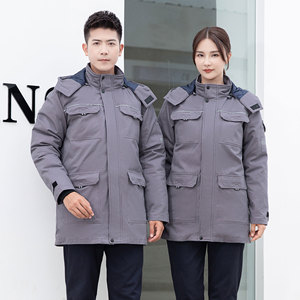 Đồng phục công nhân mùa đông <span class=keywords><strong>100</strong></span>% cotton cho nam nữ, chống gió, quần áo bảo hộ lao động, áo khoác 2 mảnh có thể tháo rời, dài trung bình - Product Image 4