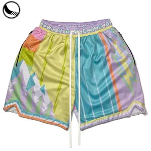 Classic Printed Blank Moo Shiny Breathable Mediumh Above The Knee Customable Men's Embroidery Basketball Shorts With Pockets