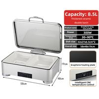 Plateau chauffant pour buffet en acier inoxydable 8,5 L avec panneau tactile intelligent, corps argenté, double bassin en céramique graphène, qualité alimentaire pour hôtels