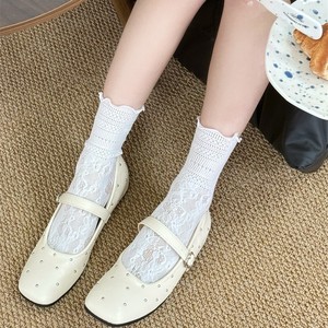 White Slouch <b>Lace</b> Mid Calf <b>Socks</b> For Women Sweat Absorbent Solid Color Polyester Fiber Youth Fashion <b>Socks</b> - Product Image 2