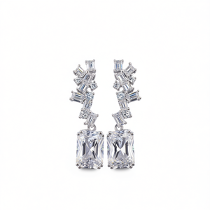 Pendientes de oro blanco con diamantes de corte esmeralda, color D, naturales, certificados por GIA, joyería de lujo para boda para mujer - Product Image 1