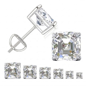 Classic Asscher Cut Lab Grown Diamond Stud <b>Earrings</b> 14K 18K Solid White Yellow Gold Solitaire Screw <b>Back</b> <b>Earrings</b> Jewelry - Product Image 1