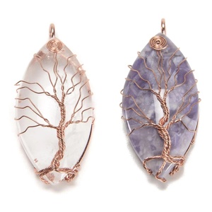 天然アメジスト、アベンチュリン、ラピスラズリ、オブシディアン、オパライト、タイガーアイ、クリアローズクォーツクリスタル、ホースアイペンダント、ワイヤーラップツリー付き - Product Image 2