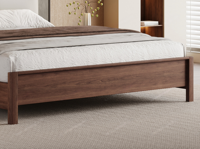 Lit en bois massif de style nordique 1,8 m, noyer, lit en similicuir respirant et flexible, hauteur réglable
