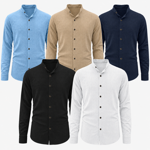 Camicie da Uomo Personalizzate con Logo, <span class=keywords><strong>Camicia</strong></span> a Maniche Lunghe Testurizzata con Colletto a Fascia e Bottoni, <span class=keywords><strong>Polsini</strong></span> Regolabili a Doppio Bottone - Product Image 2