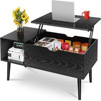 Table basse moderne en bois avec plateau relevable, compartiment caché, grande étagère de rangement et plateau relevable – Montage facile pour salon