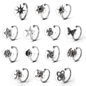 316L Stainless Steel <b>Fidget</b> <b>Rings</b> Star Shape Spiral Detail Open Adjustable Modern Trendy Jewelry for Men Women Daily Wear - Product Image 5