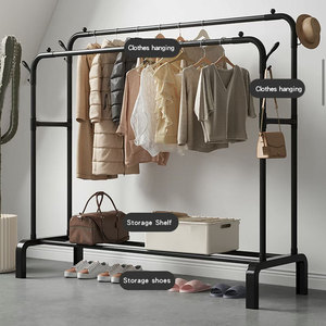 Sèche-linge debout noir sac suspendu chapeau parapluie multifonctionnel porte-manteau en métal cintre tissu étendoir avec roues - Product Image 1