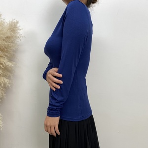 2168# Round Neck <b>Plain</b> Color Long Sleeve Women Blouse Simple Thin Cotton Tunic Tops for Muslim Lady 2 Colors - Product Image 2