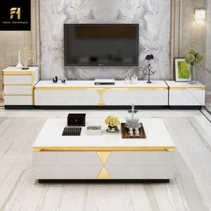 Luxury Metal <strong>Glass</strong> Wood Center <strong>Coffee</strong> <strong>Tables</strong> With Drawer Modern Extendable Storable Wall TV Stand Cabinet Unit Set - Product Image 2