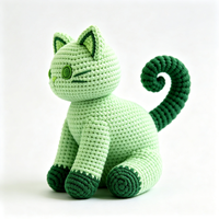 Peluche tricotée chat vert de dessin animé, adorable et douce, personnalisable, jouet en peluche sur mesure pour enfants, vente en gros