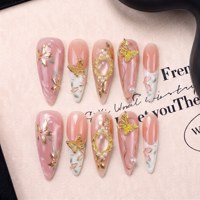 Ongles press-on faits main en PMMA, style français 3.0, longs, pointus, courbes 3D, peints à la main, couvrance totale, amovibles, 10 pièces