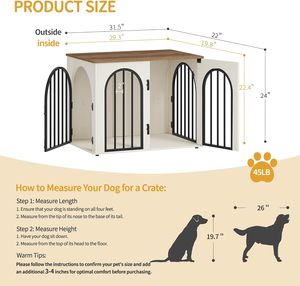 Ahşap Köpek Kafesi Mobilyası, Küçük/Orta Boy Köpekler İçin İç Mekan Köpek Kafesi, Ağır Hizmet Tipi Köpek Kafesleri Dekoratif Evcil Hayvan Evi Yan Sehpa - Product Image 3