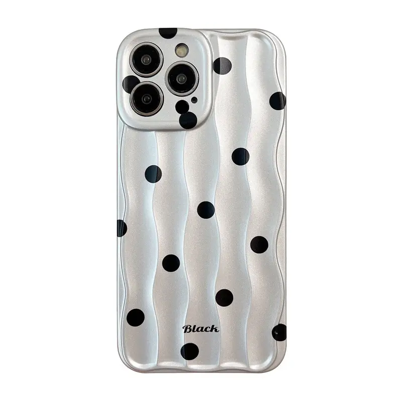 Funda de teléfono de plata galvanizada con punto negro de lujo para iPhone 13 14 15 Pro Max