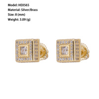 Hip Hop Entièrement 8mm Ice Out VVS Moissanite Diamant 925 Argent Sterling Forme Carré Stud Vis Retour Boucles D'oreilles