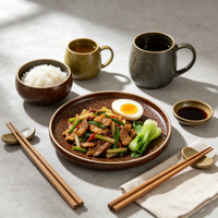 Service de table en poterie de style zen oriental, vaisselle rétro en grès émaillé avec tasses, ensemble de thé et de café en céramique fait main pour les hôtels