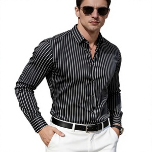 Camisa de Manga Larga Personalizable para Hombre, a Rayas, de Popelina 100% Algodón, Estilo Casual, Tendencia Otoñal, Envío Directo - Product Image 1