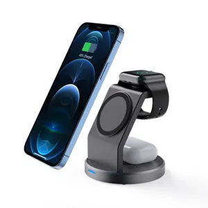 Great Roc Custom logo Wireless Charging Stand for phone watch Fast Wireless Charging Stand 3 in 1 Charger Stand Multiple Devices