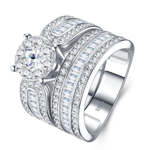 Novo Conjunto Clássico de Anéis de Casamento e Noivado em Moissanite com Diamantes Finos para Casais - Joias Femininas e Masculinas - Product Image 3