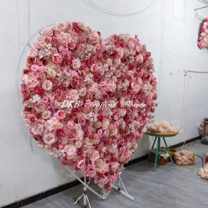 Usine bas prix gros enrouler mur de fleurs de haute qualité artificielle rose coeur fleur mur toile de fond décoratif - Product Image 6