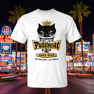 Camiseta Pussycat Go Go On The Strip Las Vegas, unisex, blanca, cuello redondo, manga corta, promocional para adultos - Product Image 3