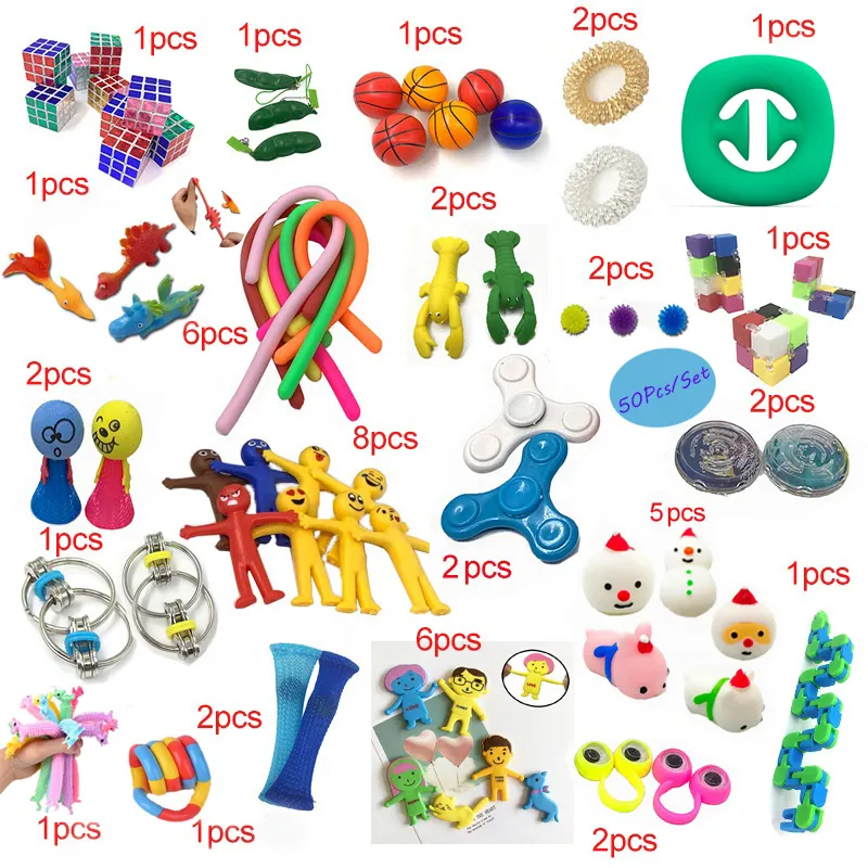 New Hot Selling 2023 New Funny Combination 50 Pieces Toys Fidget Toy Set Stress Relieve Kids Toys for ADHD Unisex ASTM F2
