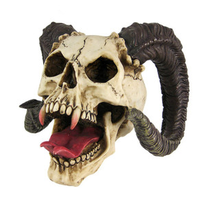 Magnífica Figura Detallada de Calavera con Cuernos de Carnero Malvados y Lengua Fuera, Estatua Decorativa Perfecta para Halloween, Regalo Coleccionable - Product Image 1
