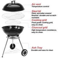 Chariot de jardin en acier de 17 pouces, barbecue à charbon de bois avec allumage automatique, barbecue d'extérieur