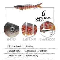 Leurre pour poissons minnow 13,5 cm/19,5 g, multi-segments, huit sections, leurres durs pour poissons, leurres articulés pour la pêche en mer, leurres d'eau douce