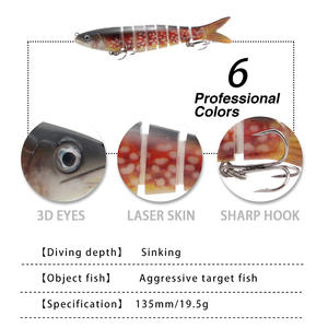 <span class=keywords><strong>Leurre</strong></span> pour poissons minnow 13,5 cm/19,5 g, multi-segments, huit sections, leurres durs pour poissons, leurres articulés pour la pêche en mer, leurres d'eau douce - Product Image 4