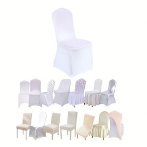 Housse de chaise extensible en spandex et polyester blanc 170 g/m² pour banquets et événements (vente en gros) - Product Image 1