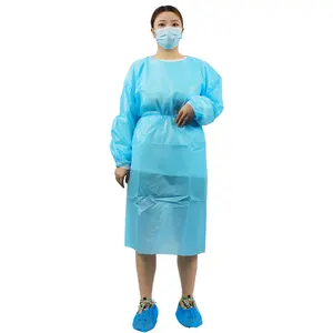 Vestido azul descartável, não esterilizado, avental, plástico, camisola de isolação, à prova d'água, pe cpe, isolamento cirúrgico